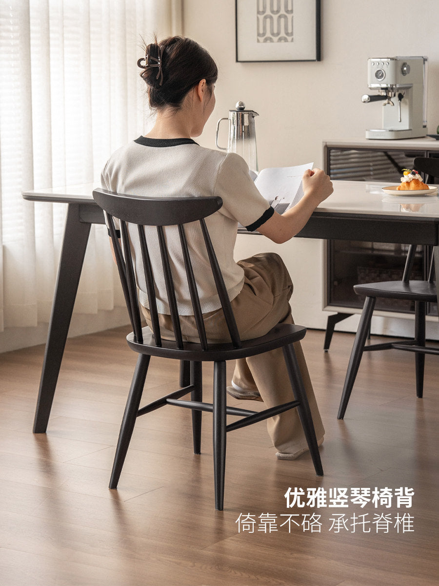 实木餐椅餐厅现代简约餐桌椅黑色温莎椅原木靠背椅椅子